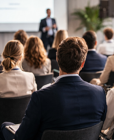 Conferència on totes les persones escolten atentament al ponent en una sala de Creand